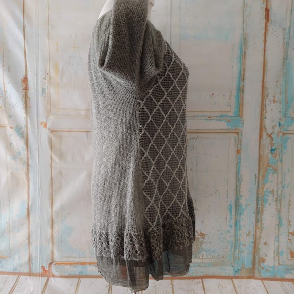 Belle France long sleeve  layered mohair sweater dress/M/light olive green - Picture 9 of 12